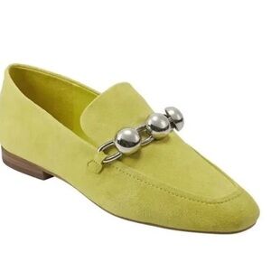 Marc Fisher Chartreuse Suede Loafers with Metallic Detail